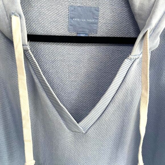 American Eagle Light Blue French Terry Hoodie – Size M, Relaxed Fit, V-Neck - Picture 2 of 6